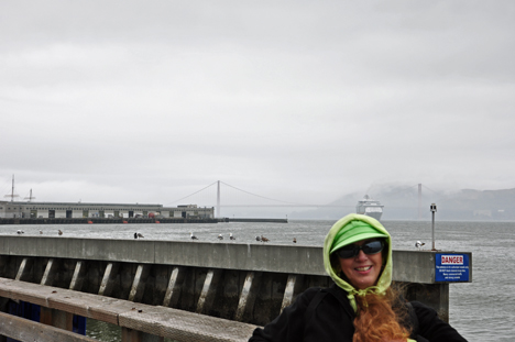 Karen Duquette in foreground of the Golden Gate Bridge